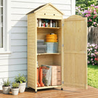 Armoire de Jardin en Bois Toit Acier Galvanisé Texture Gaufrée Étagères Réglables 85x58x213cm Bois Naturel-1