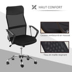 Lot de 2 fauteuils de bureau manager dossier ergonomique hauteur assise réglable pivotant tissu maille noir-6