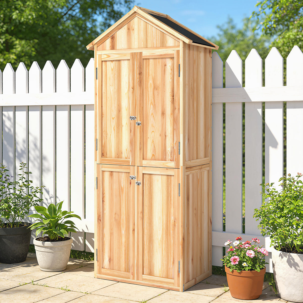Armoire de Jardin en Bois Abri à Outils Rangement Extérieur Toit en Pointe en Asphalte 82x50x190cm Bois Naturel-8