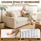 Canapé 3 places 212 cm avec 2 coussins à ressorts, tissu velours côtelé, pour salon, chambre, bureau à domicile, crème-4
