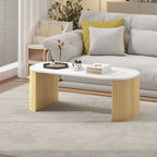 Table basse ovale, table d'appoint aspect effet marbre, coins arrondis pieds épais, 110 x 50 x 40 cm, blanc-9