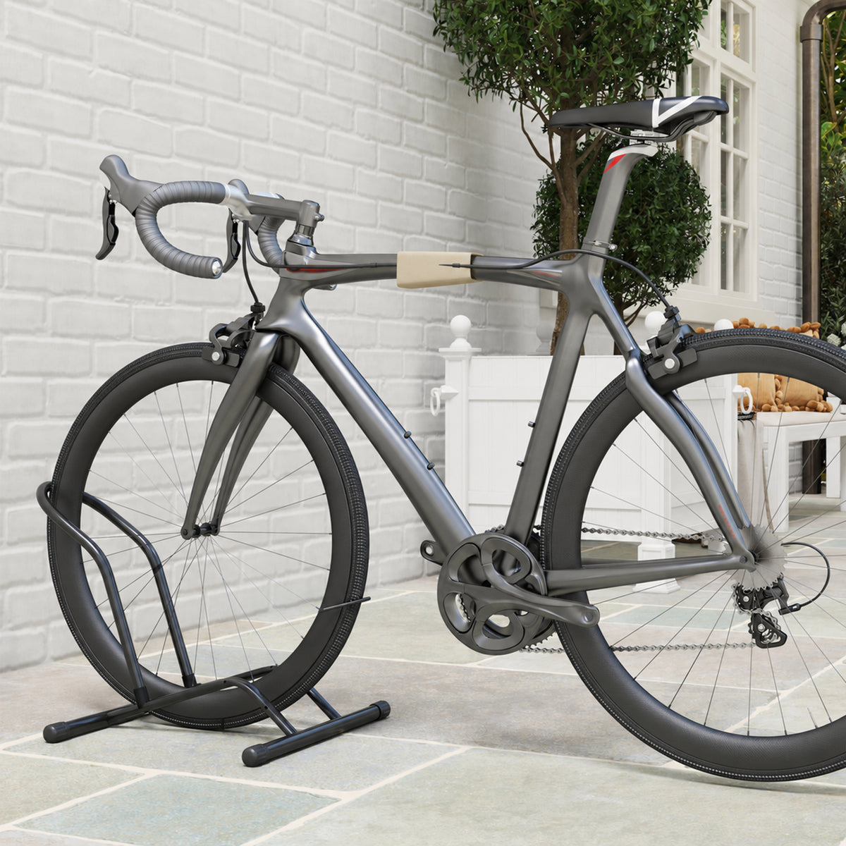 Porte-vélos en acier pour stationnement de vélos support vélo sol pour l'intérieur et l'extérieur 59x41x38 cm Noir-1