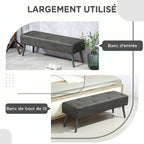Banc bout de lit banquette capitonnée style vintage 114 x 38 x 42 cm piètement bois revêtement gris-3