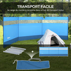 Paravent brise-vent de camping portable pliable avec sac de transport et poteaux en acier dim. 440 cm x 140 cm bleu-6
