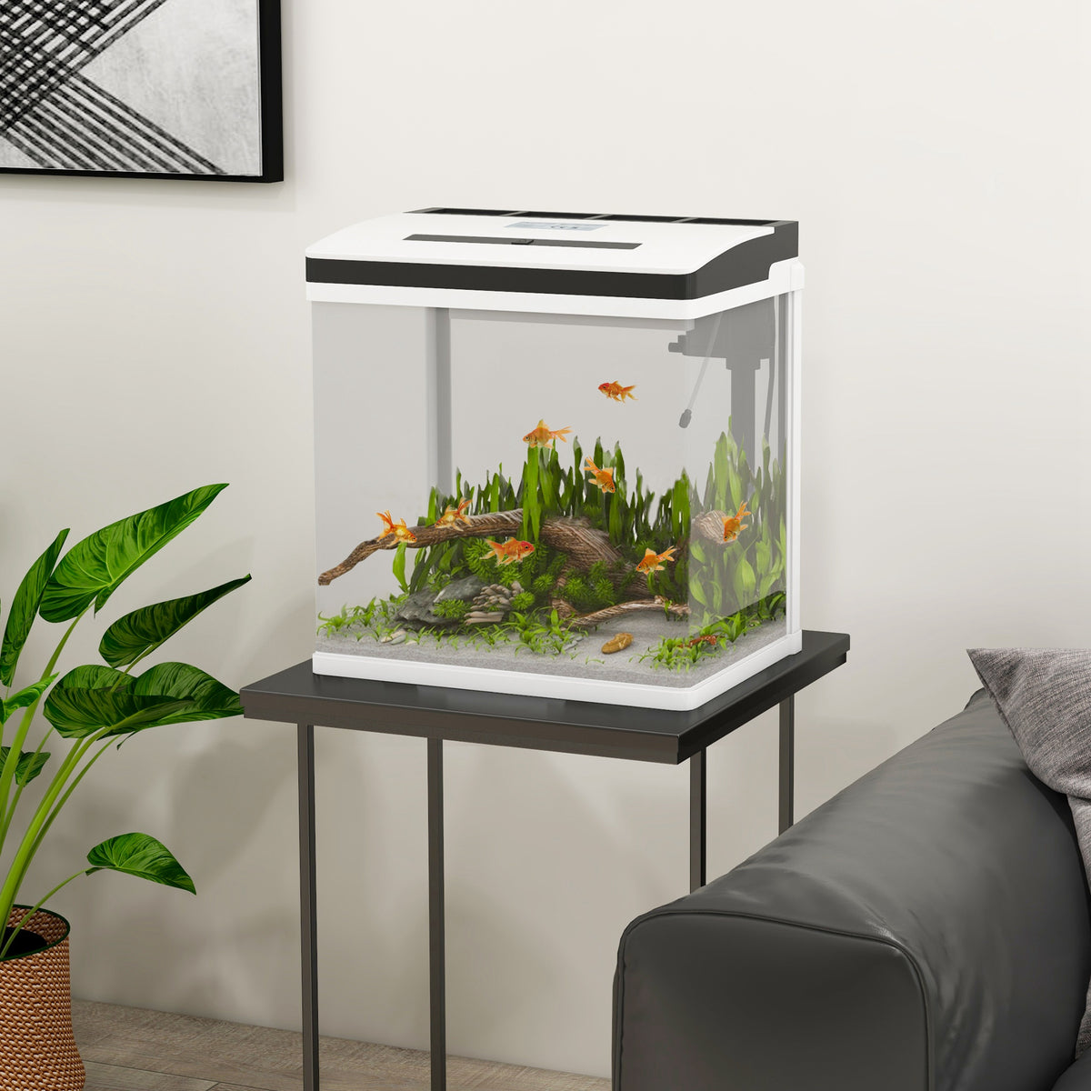 Aquarium en verre avec filtre couvercle et lumière LED pour poissons capacité 28L 38 x 26 x 39,5 cm blanc-9