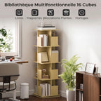 Bibliothèque Rotative à 4 Niveaux, Étagère Rangement avec 16 Compartiments, 39 x 39 x 128,3 cm, Chêne-4