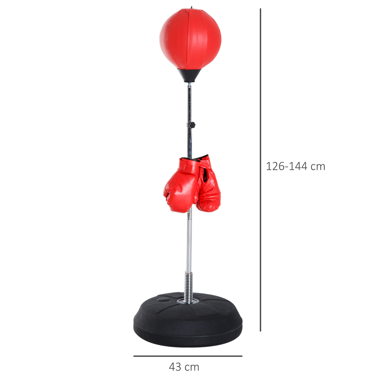 Sac de Frappe sur Pied Punching ball sur pied réglable en hauteur 126-144 cm avec gants, pompe et base de lestage pour adolescents et débutants rouge-2