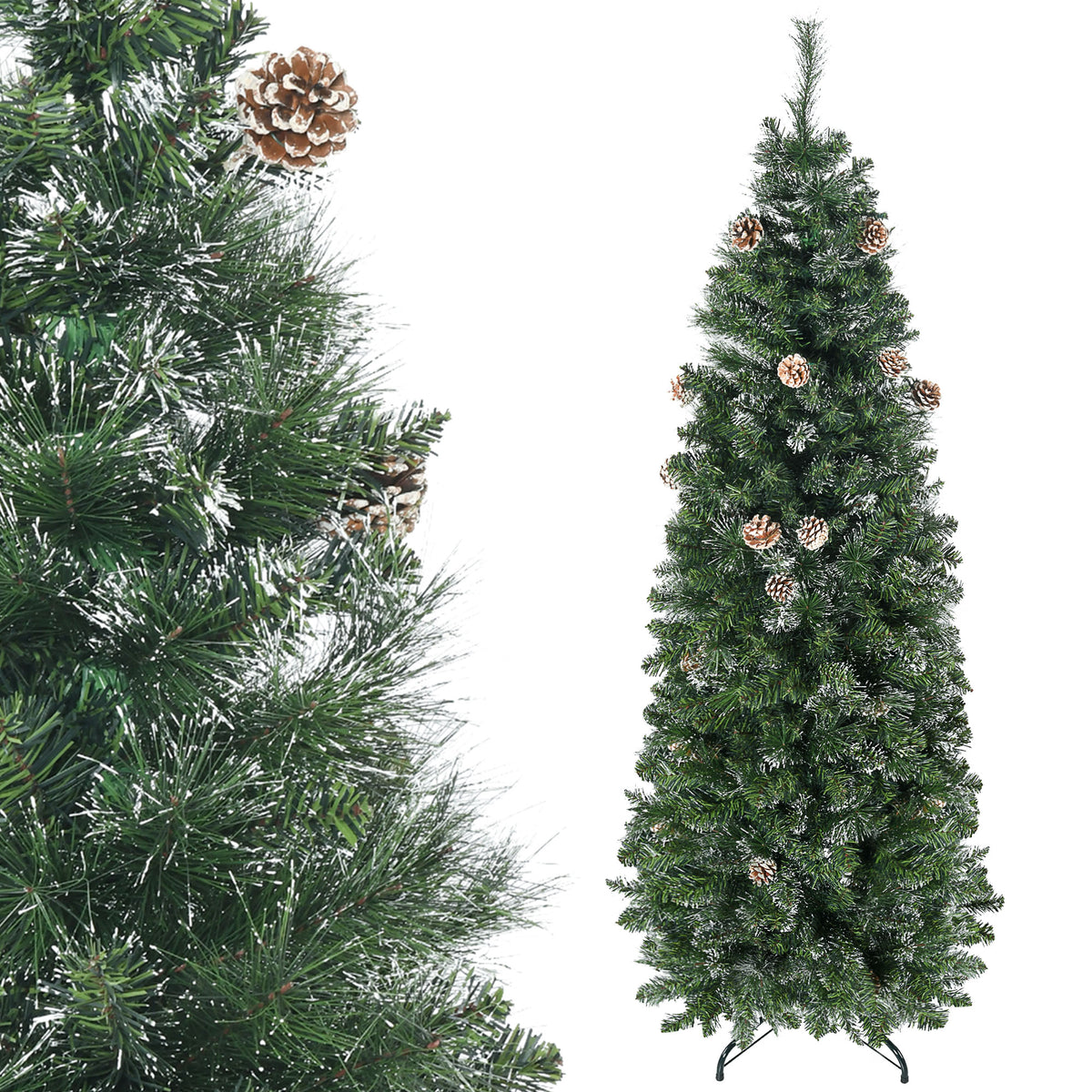 Sapin de Noël artificiel avec 618 branches enneigées, support en acier, arbre de Noël artificiel socle pliable en acier-0