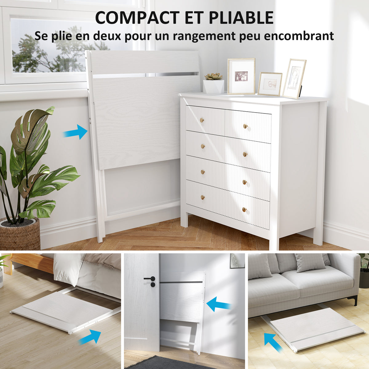 Bureau pliable 75,5 x 50 cm avec étagère de rangement pour chambre, petits espaces, blanc-3