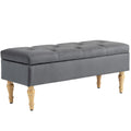 Banc coffre de rangement 2 en 1 banquette en velours avec couvercle à charnière capitonné et pieds en bois, gris foncé-0