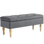 Banc coffre de rangement 2 en 1 banquette en velours avec couvercle à charnière capitonné et pieds en bois, gris foncé-0