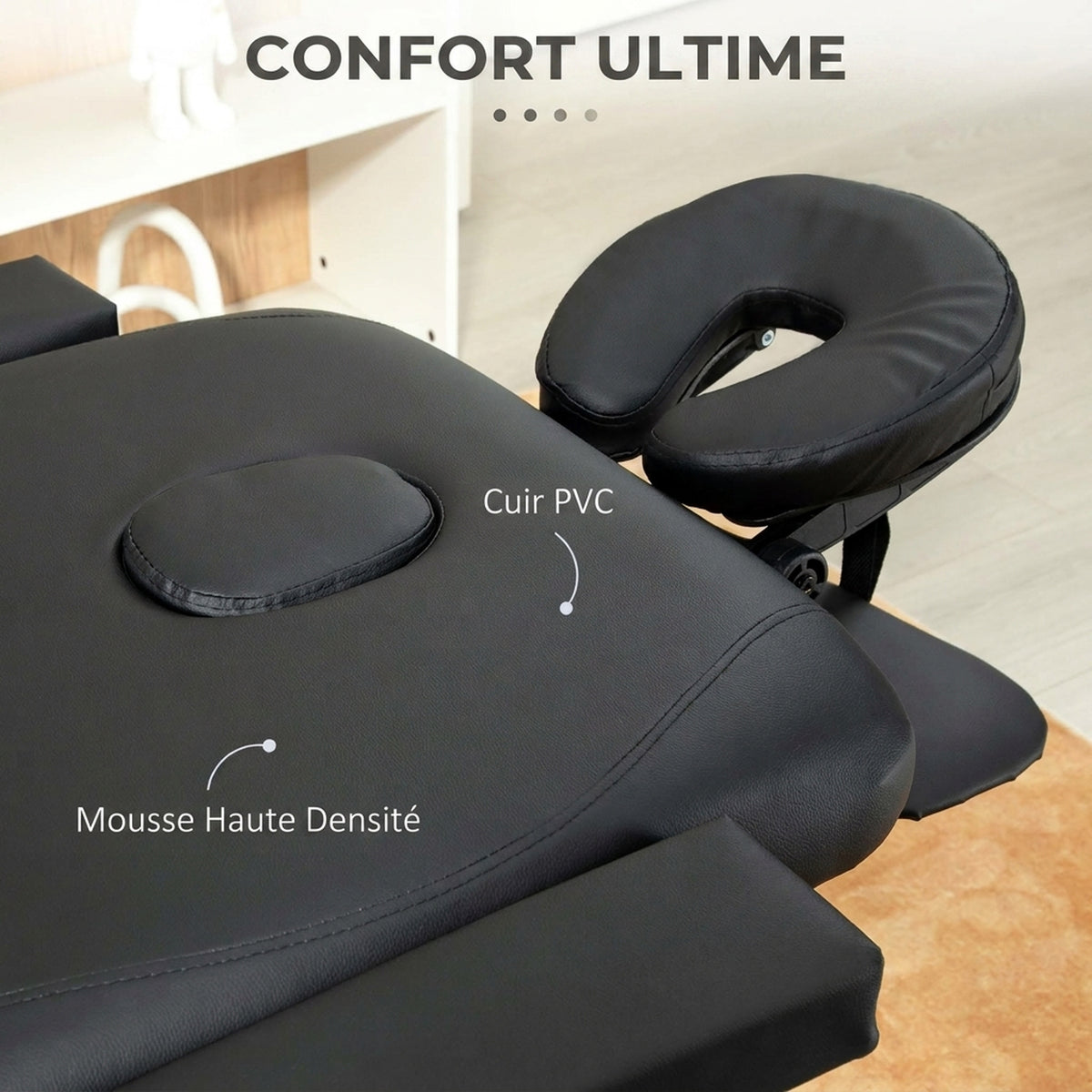 Table de Massage Lit de Massage à 3 Zones Pliante 225kg Coins Arrondis Hauteur 61-84 cm 215x81cm Noir-5