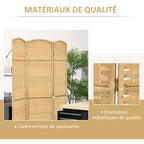 Paravent intérieur en bois 3 panneaux séparateur de pièce pliable pour salon chambre 135 x 180 cm bois naturel-4