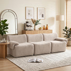 Canapé 3 Places Modulable 277 cm, Canapé Salon Compressé en Chenille Moderne, Assise Profonde, Accoudoirs Larges, Beige-9
