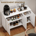 Meuble de rangement buffet salon avec 2 placards 3 portes et étagère réglable, pieds en métal, aspect marbre blanc-3