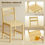 Lot de 2 chaises de salle à manger en bambou, chaises de cuisine sans accoudoirs avec assise à lattes, bois naturel-4