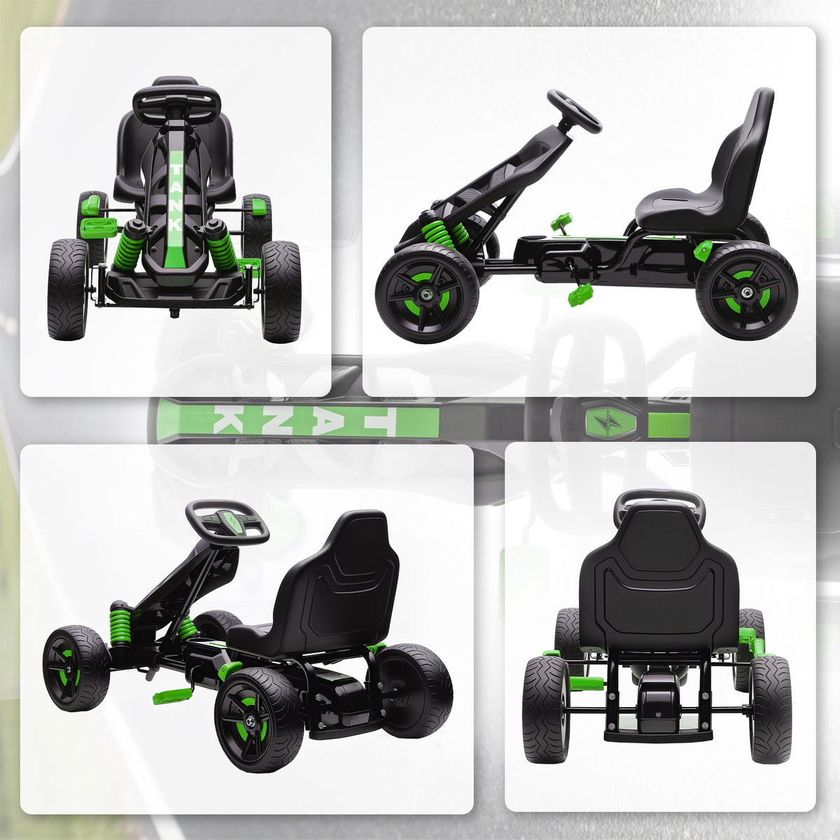 Kart à pédales pour enfants, karting enfant 3 à 6 ans avec roue libre, frein, roues EVA antidérapantes, vert-8