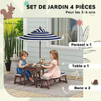 Ensemble salon de jardin extérieur enfant avec coussins et parasol amovible, rayé bleu marine et blanc-3