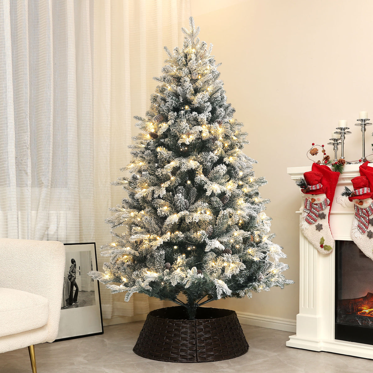 Sapin de Noël Artificiel 180 cm lumineux LED 793 Branches enneigées grand réalisme support en acier pliable Vert-1