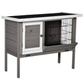 Clapier en bois pour lapin avec toit en asphalte mangeoire plateau amovible et 2 portes 91 x 46 x 71 cm gris-0