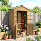 Abri de jardin Armoire de jardin pour outils avec Étagères et Fenêtres en Acrylique, 128 x 57,5 x 197 cm marron clair-1