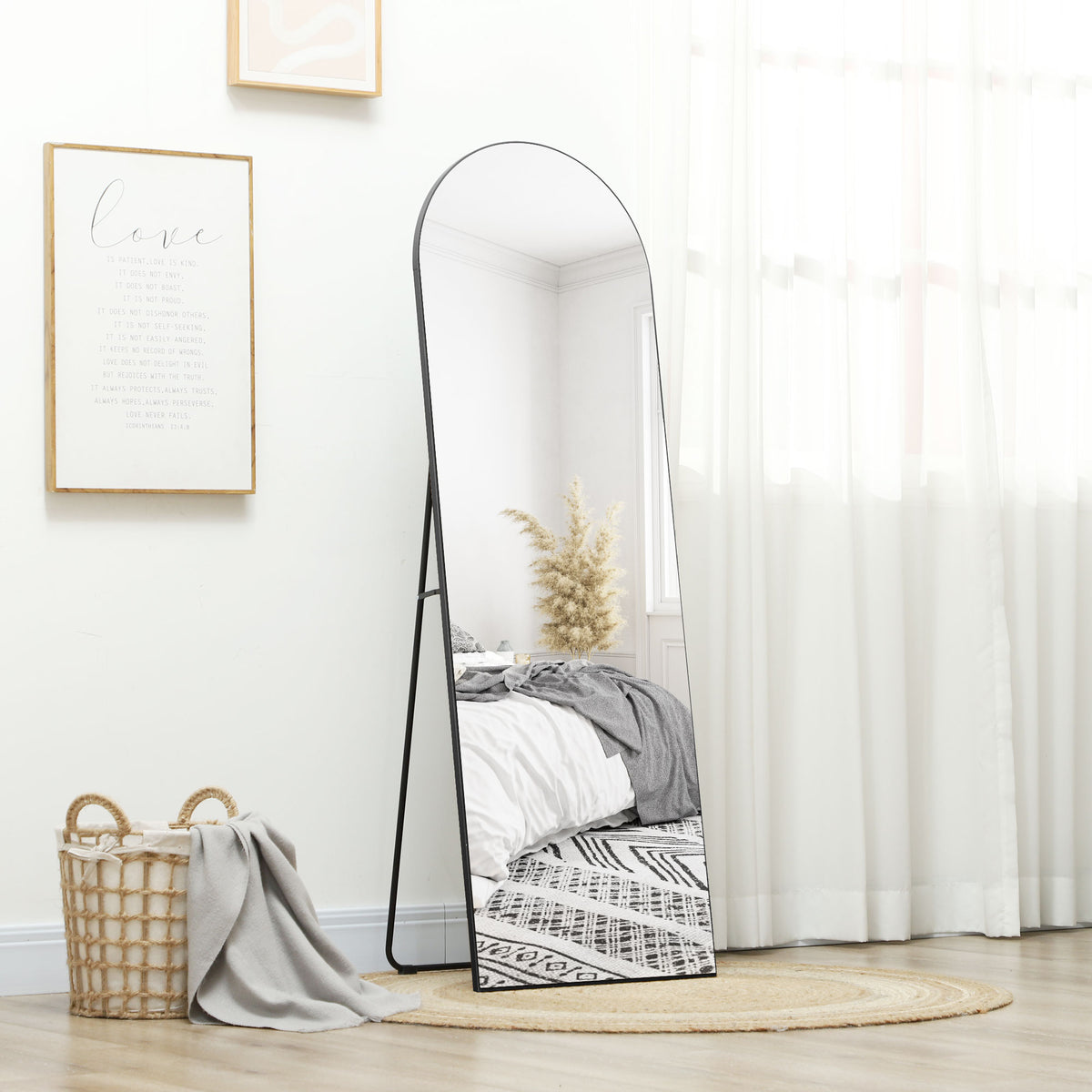 Miroir en pleine longueur 50 x 150 cm miroir sur pied grand miroir mural sans cadre pour salon, noir-1