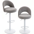 Lot de 2 Tabourets de Bar, Chaises de Bar Réglables en Hauteur, Assise Rembourrée en Chenille, Pivotant 360°, Gris-0