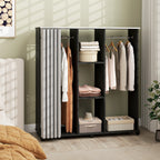 Armoire penderie Meuble de Rangement Mobile 6 roulettes 120L x 40l x 128H cm en bois Noir-9
