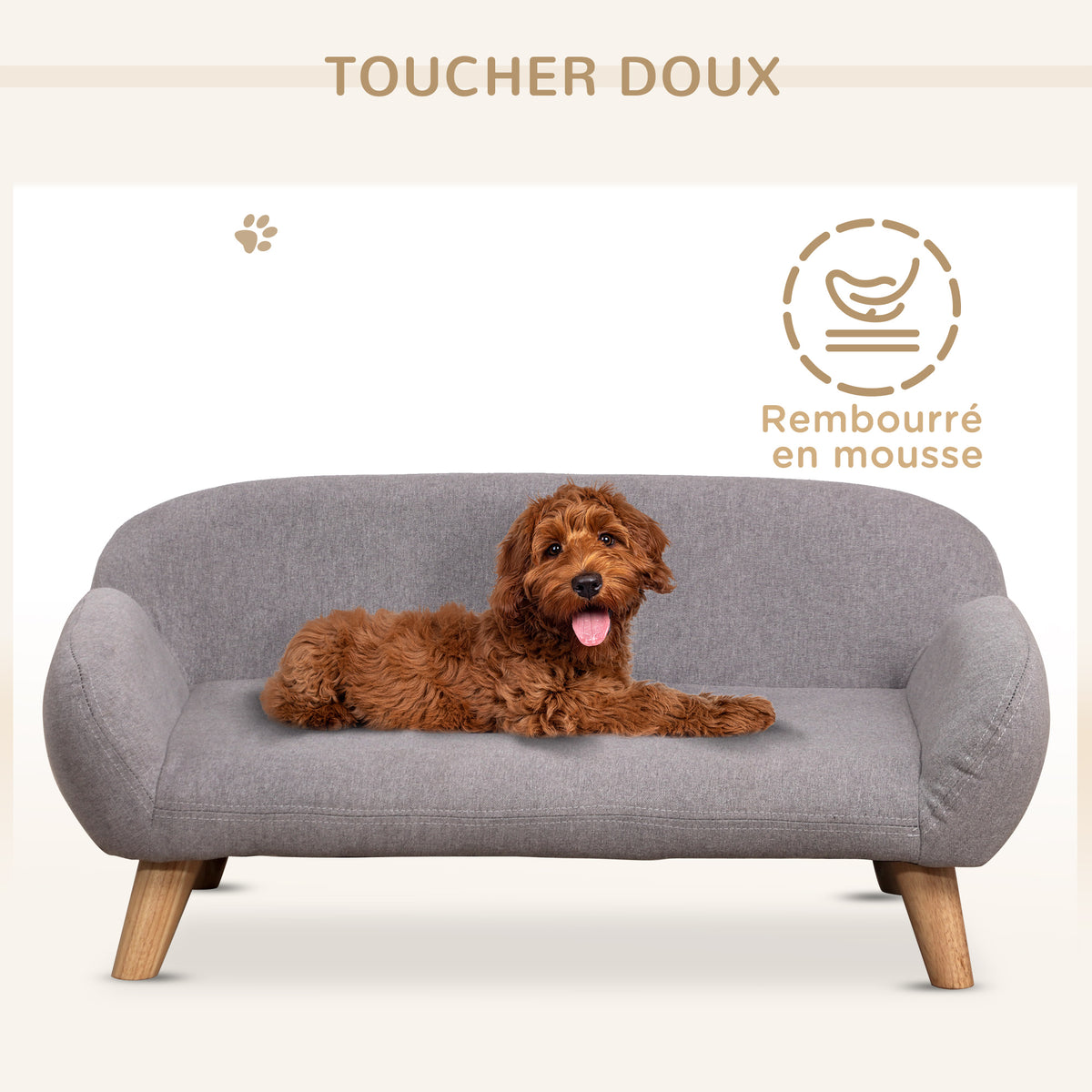 Canapé pour chien canapé pour animal de compagnie pieds effilés en bois revêtement tissu 72 x 44 x 31 cm - gris-5