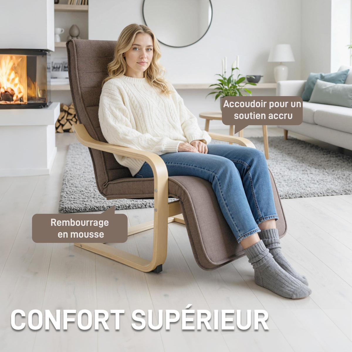Fauteuil Luxe Confort et Relaxation avec Repose-Pied Réglable 94 x 66,5 x 100 cm cm Bois Massif Marron-4