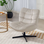 Fauteuil de salon pivotant, chaise rembourrée en chenille sans accoudoirs, assise et dossier larges, 70x80x82cm, crème-9