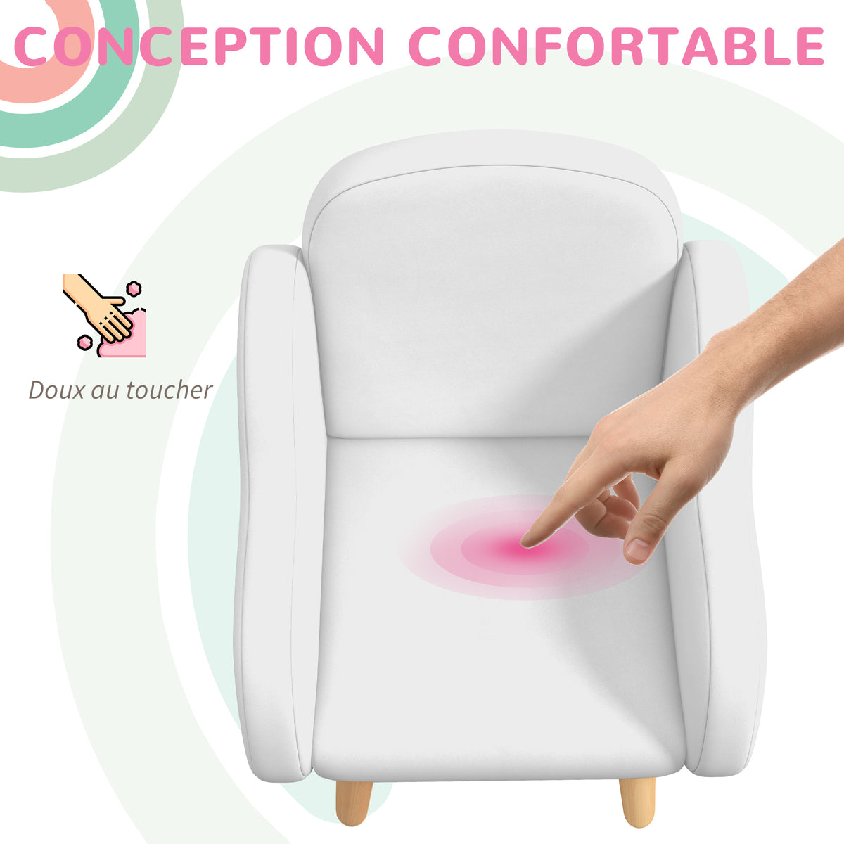 Fauteuil pour enfant design scandinave nuage grand confort avec piètement inclinés et tissu 46 x 51 x 55 cm blanc-4