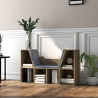 Bibliothèque Banc 2 en 1 Design Contemporain 6 casiers 3 Coussins fournis 102L x 30l x 61H cm Chêne Gris-9