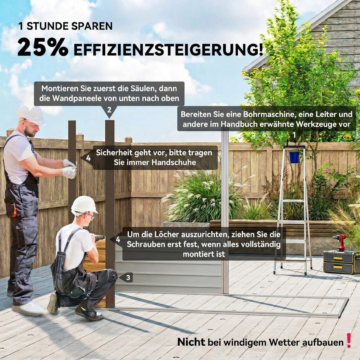 Abri de Jardin en Métal 3 m² Facile à Monter, Cabane de Jardin Structure en Acier Galvanisé Améliorée, Chêne-3