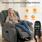 Fauteuil releveur électrique massage et chauffage avec repose-pied, dossier inclinable, télécommande et poche latérale-3