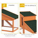Clapier cage à lapins rongeurs poulailler XXL 2 étages 2 enclos tiroir déjection 2,25L x 0,70l x 1H m bois massif pin-6