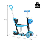 3 en 1 Trottinette pour Enfants Trottinette 3 Roues évolutive Hauteur Guidon réglable charge max. 50 Kg Canne télescopique Selle Dossier Amovible Bleu-2