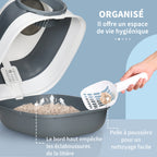 Maison de toilette pour chat pliable porte battante lucarne + pelle fournis 52 x 41 x 38 cm gris blanc-4