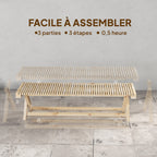 Banc de Jardin en Bois massif, Banquette de Jardin avec Assise à Lattes Effet Bois, 140 x 40 x 43 cm, Bois Naturel-6