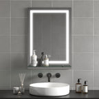 Miroir lumineux LED mural de salle de bain avec étagère intégrée 3 couleurs luminosité réglable interrupteur tactile-5