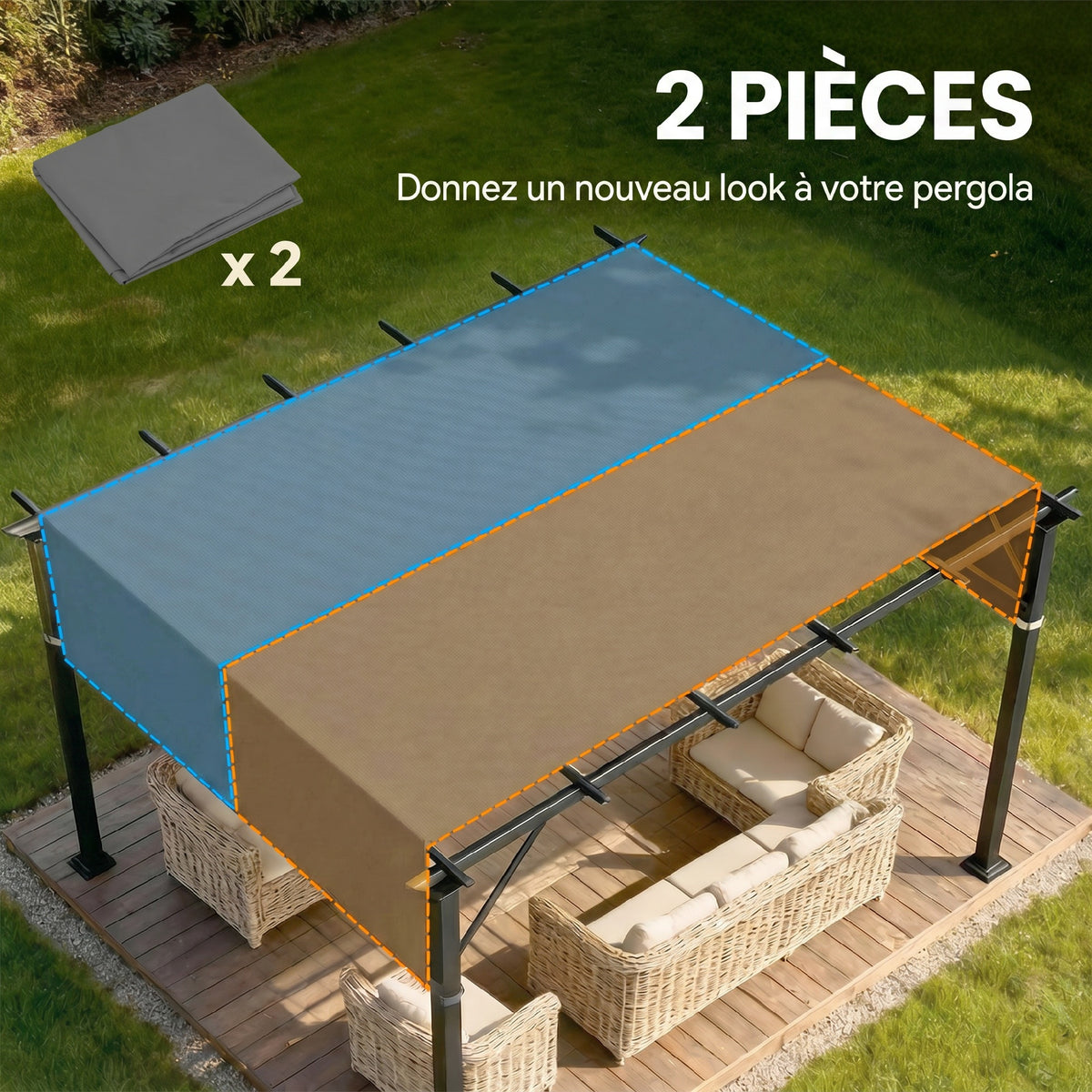 Lot de 2 toiles de rechange pergola rétractable 4,9 x 1,2 m pour pergola de 3 x 3 m polyester protection UV gris foncé-3
