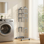 Séchoir à linge pliable 4 niveaux avec roulettes, étendoir linge intérieur avec ailes latérales, cadre en acier, gris-8