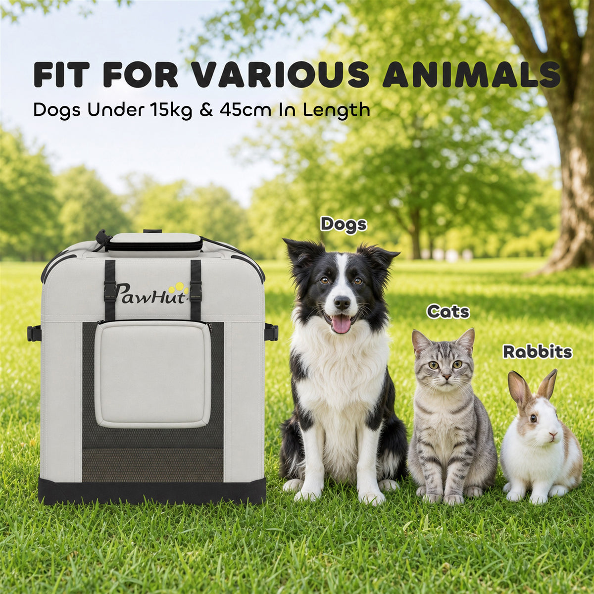 Grand Sac Transport Chat Chien Plaible Respirant Sangle Sécurité Coussin Lavable Gamelle Pliable 70x52x50cm Gris Clair-8