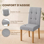 Lot de 2 chaises de salle à manger, chaise de cuisine moderne avec siège rembourré en tissu effet lin, gris clair-5