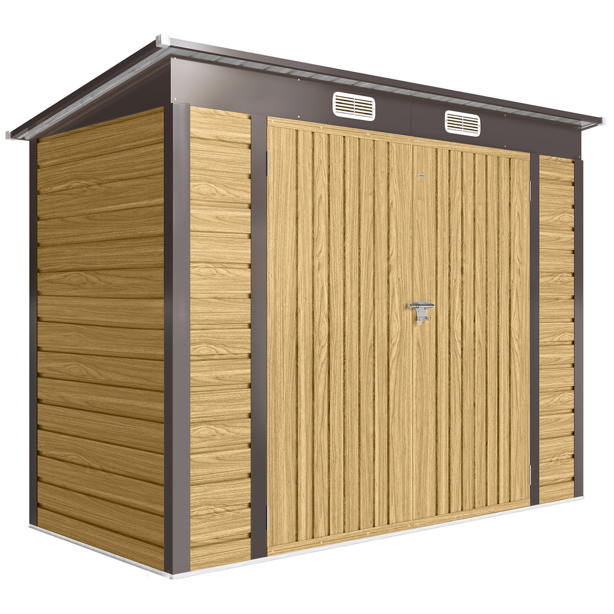 Abri de Jardin en Métal 3 m² Facile à Monter, Cabane de Jardin Structure en Acier Galvanisé Améliorée, Chêne-0