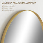 Miroir mural arqué miroir de salle de bain avec cadre en alliage d'aluminium pour chambre salon entrée 60 × 90 cm or-3