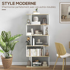 Bibliothèque style scandinave meuble de rangement 5 étagères anti-basculement Charge 25 kg aspect bois & Blanc-4