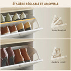 Meuble à chaussures 24 paires, armoire à chaussures avec 4 tiroirs rabattables, étagères réglables, 60x23,5x153cm, blanc-4