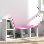 Bibliothèque banc 2 en 1 avec 5 compartiments de rangement et 2 coussins 108 x 30 x 60 cm blanc rose-9