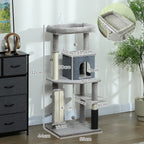 Arbre à Chat Tour de Jeux pour Chats Centre d'Activités avec Poteaux à Griffer en Sisal Niche Hauteur 132 cm Gris-2
